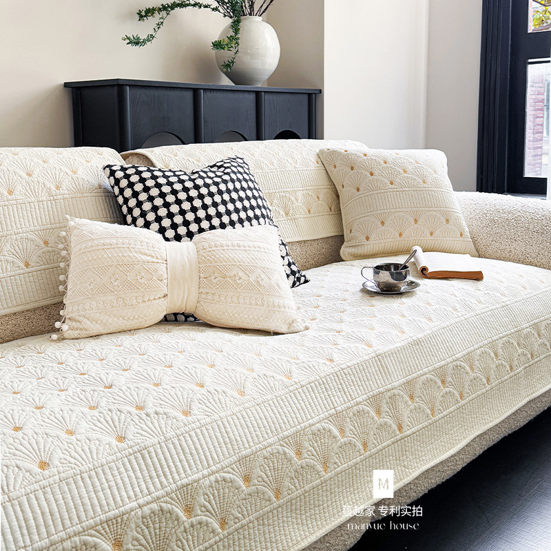 蔓越家新中式重工刺绣全棉沙发垫客厅纯棉沙发套罩巾座垫沙发盖布,居家布艺,沙发垫,淘宝优惠券,粉丝福利购,淘宝优惠卷