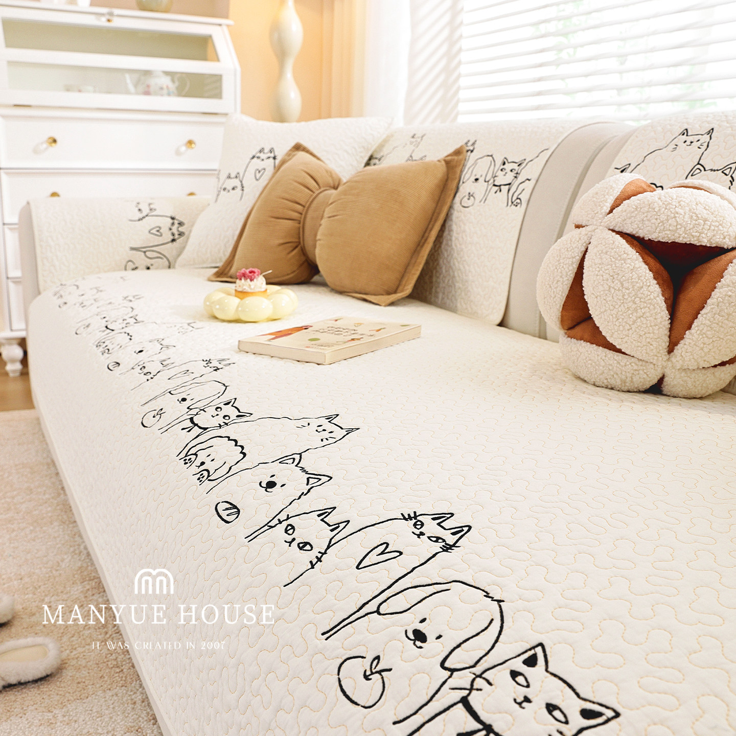 蔓越家 纯棉水洗棉 卡通少女心沙发垫沙发套罩盖布靠背巾坐垫布,居家布艺,沙发垫,淘宝优惠券,粉丝福利购,淘宝优惠卷