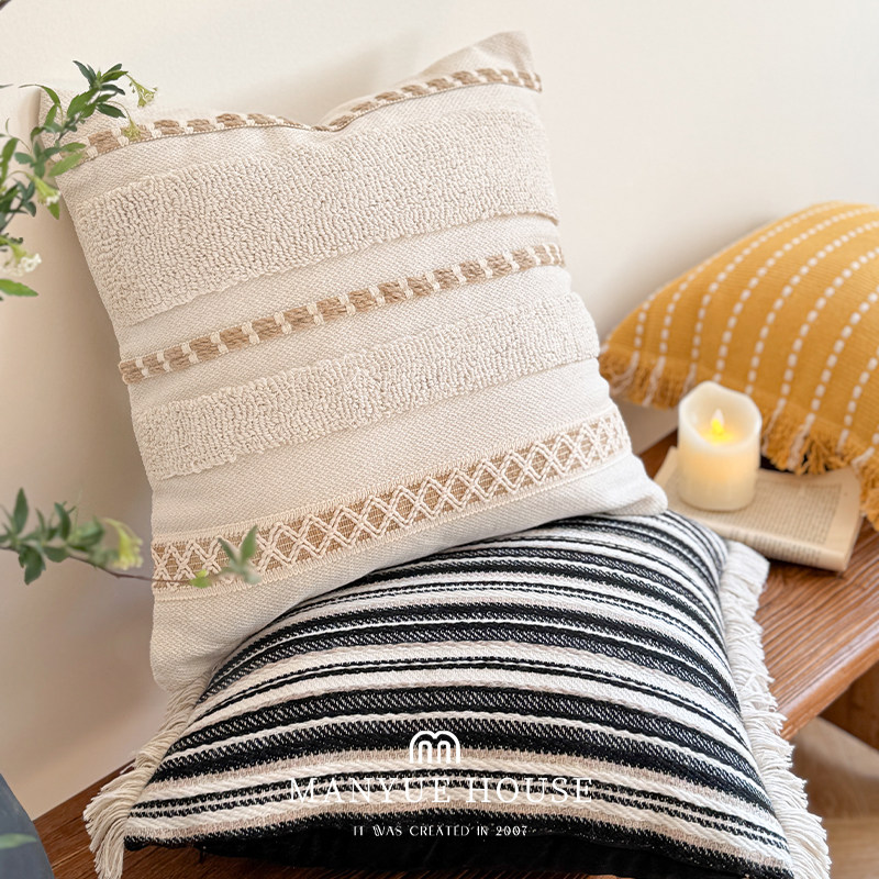 蔓越家 侘寂风抱枕高级感民宿客厅样板间沙发抱枕靠垫棉麻腰靠枕,居家布艺,靠垫/抱枕,淘宝优惠券,粉丝福利购,淘宝优惠卷