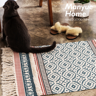 蔓越家 卢瓦尔 复古棉麻垫子流苏桌布餐垫民宿风桌垫茶几垫盖巾布