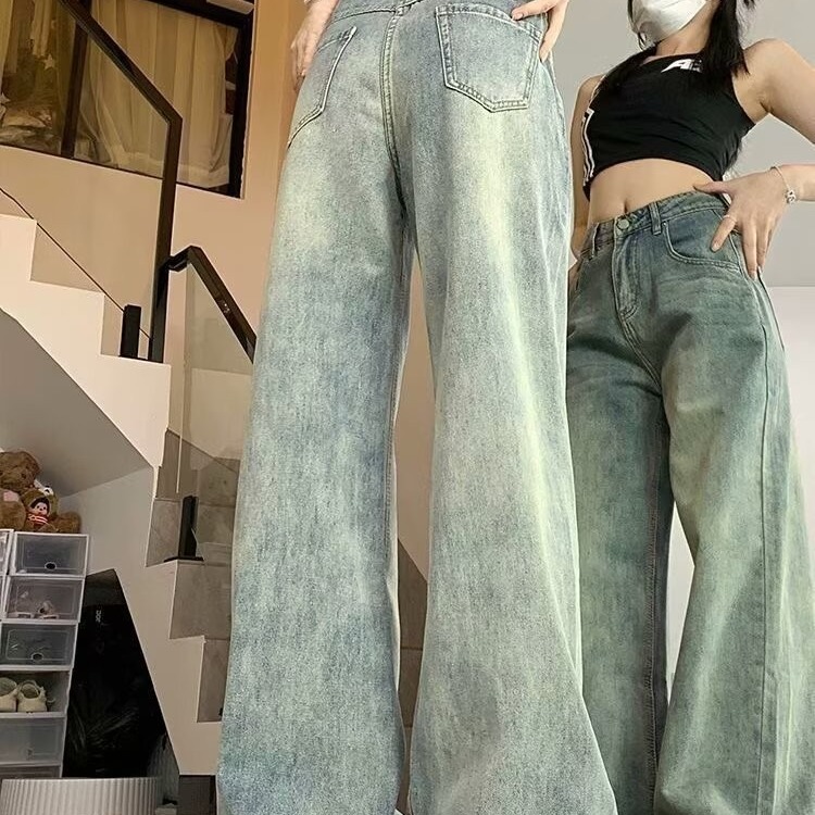 高腰阔腿牛仔裤女2025年新款春秋款直筒宽松小个子窄版薄款拖地裤