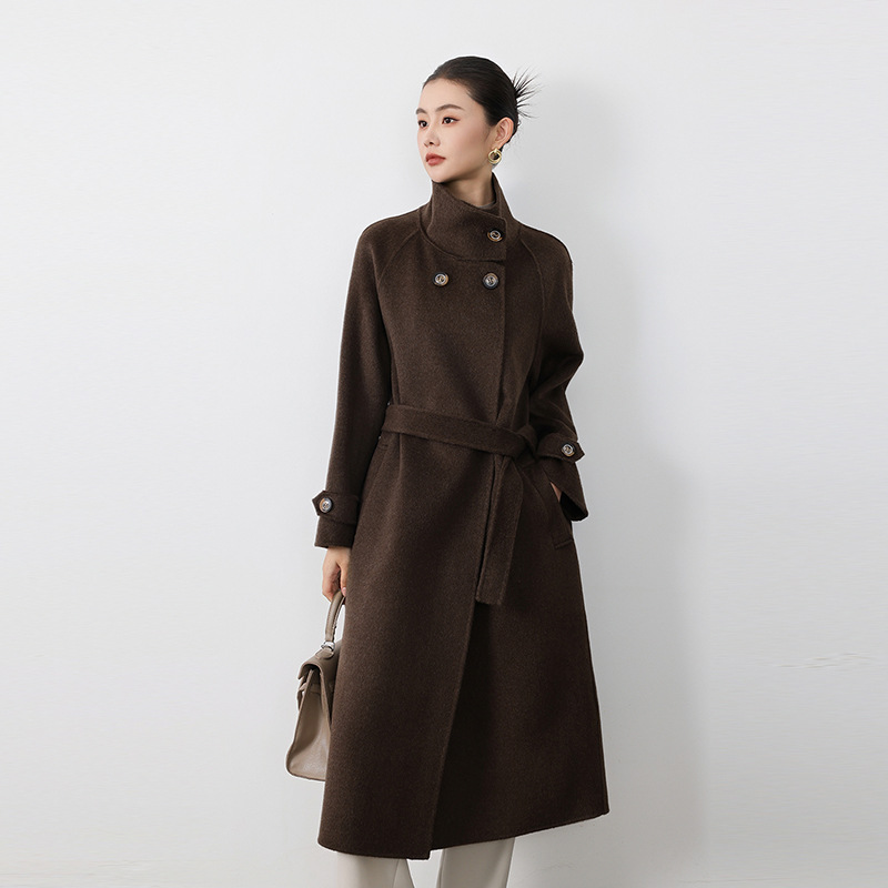 新款双面呢加长款风衣立领系带高端轻奢潮流时尚过膝牦牛绒外套女