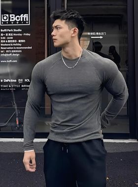 男士运动健身上衣训练服高弹老人开衫秋衣男oclin短袖衫衣男长袖