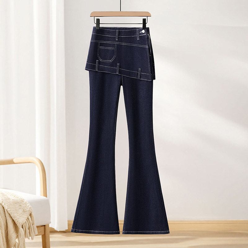 牛仔裤秋季假两件辣妹2025新款设计高腰气质修身百搭显瘦喇叭裤,女装/女士精品,牛仔裤,淘宝优惠券,粉丝福利购,淘宝优惠卷