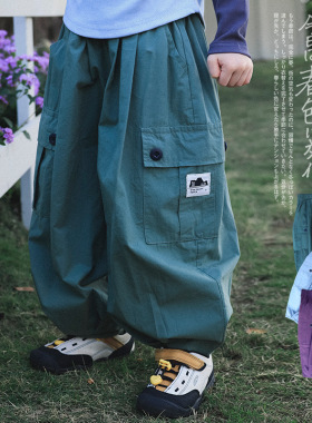 女童纯棉裤子2026春季新款儿童宽松束脚长裤中大童轻薄透气工装裤