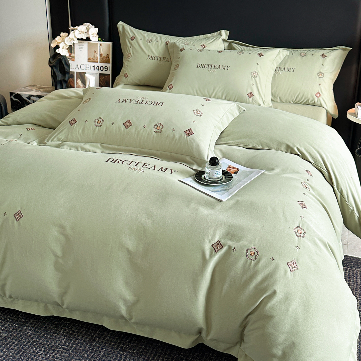 法式风情刺绣床品套装18米2米床用全棉纯棉磨毛被罩枕套四件套