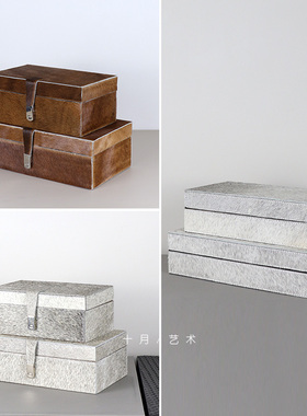 十月现代简约高级灰马毛皮首饰盒摆件样板间卧室衣帽间装饰收纳盒