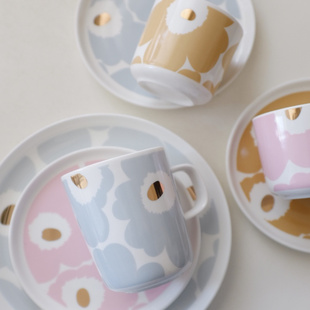 杂置社现货粉嫩金色马克杯水杯子咖啡牛奶杯小饭碗釉上彩