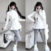 女秋冬白色内搭T恤修身 次时代 自制芭蕾风木耳边圆领打底衫 显瘦