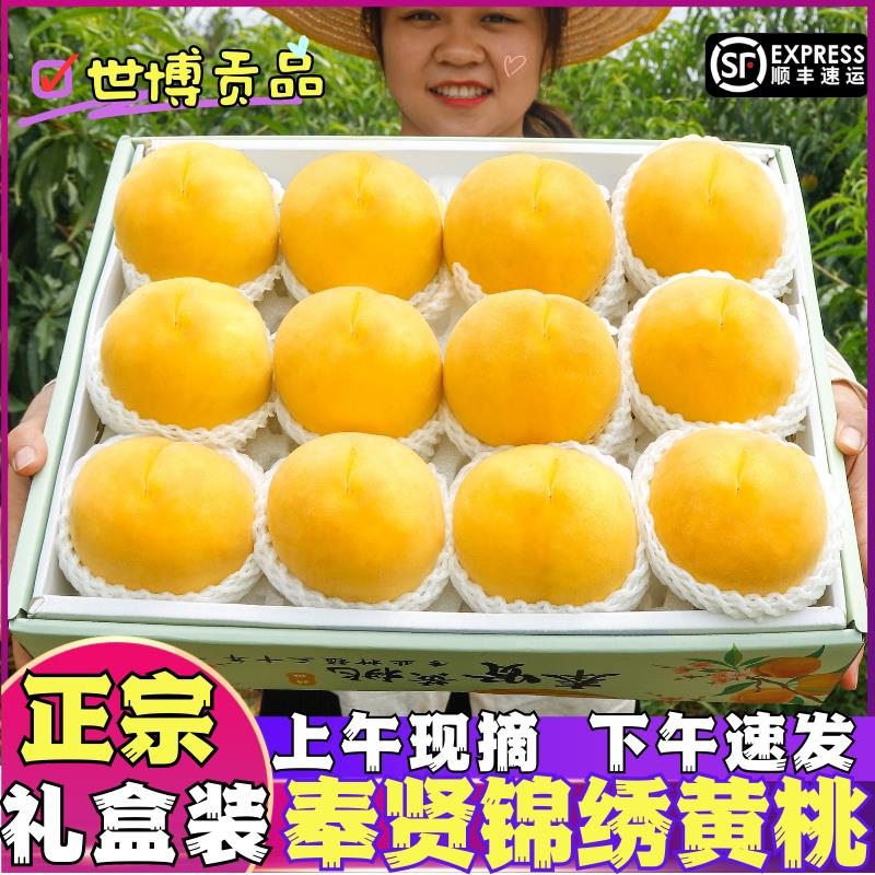 上海奉贤黄桃新鲜水果当季整箱黄金蜜桃时令锦绣桃子应季产地现摘