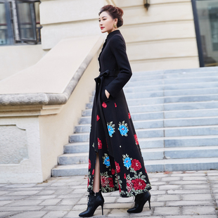 2023春秋冬季新款女修身显瘦复古中长款羊绒大衣过膝