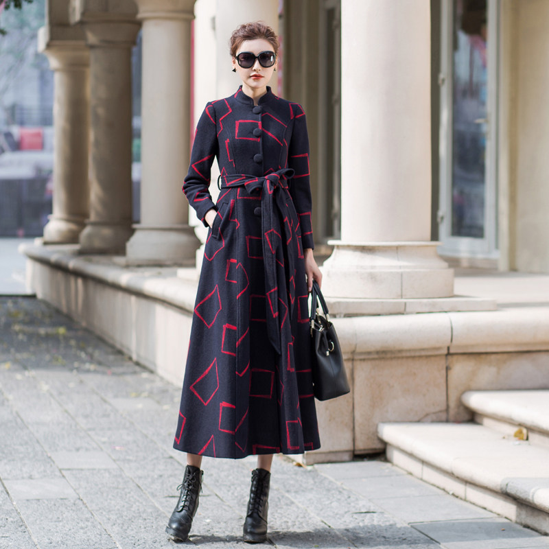 2023流行大衣冬新款复古立领毛呢外套修身显瘦长款羊绒大衣女过膝