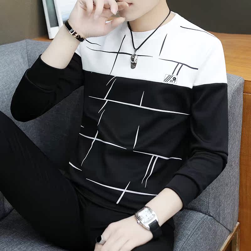 男士长袖t恤圆领卫衣春季上衣服拼接色男装韩版打底衫薄款秋衣男|ruв категории Мужская одежда, футболка - от Buy2taobao.com для оказания профессиональной услуги покупки агента Taobao
