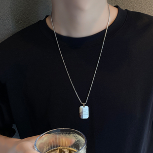 520字母方牌项链男士 吊坠毛衣T恤配饰品 潮流百搭嘻哈银色男女长款