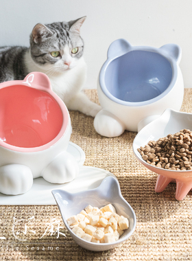 vivipet猫头碗正品带二维码猫粮碗水碗保护颈椎猫咪碗陶瓷猫食盆