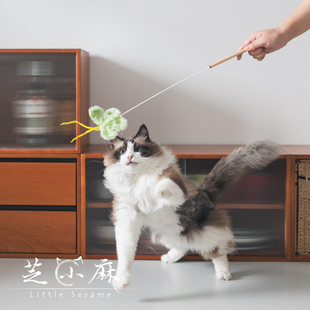 芝小麻蝴蝶飞仿真逗猫棒长杆猫咪啃咬互动毛绒昆虫猫玩具自嗨解闷