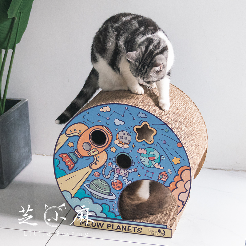 芝小麻探索宇宙猫抓板磨爪宠物蹭痒器猫咪玩具瓦楞纸耐抓猫爪板 芝小麻探索宇宙猫抓板磨爪宠物蹭痒器猫咪玩具瓦楞纸耐抓猫爪板