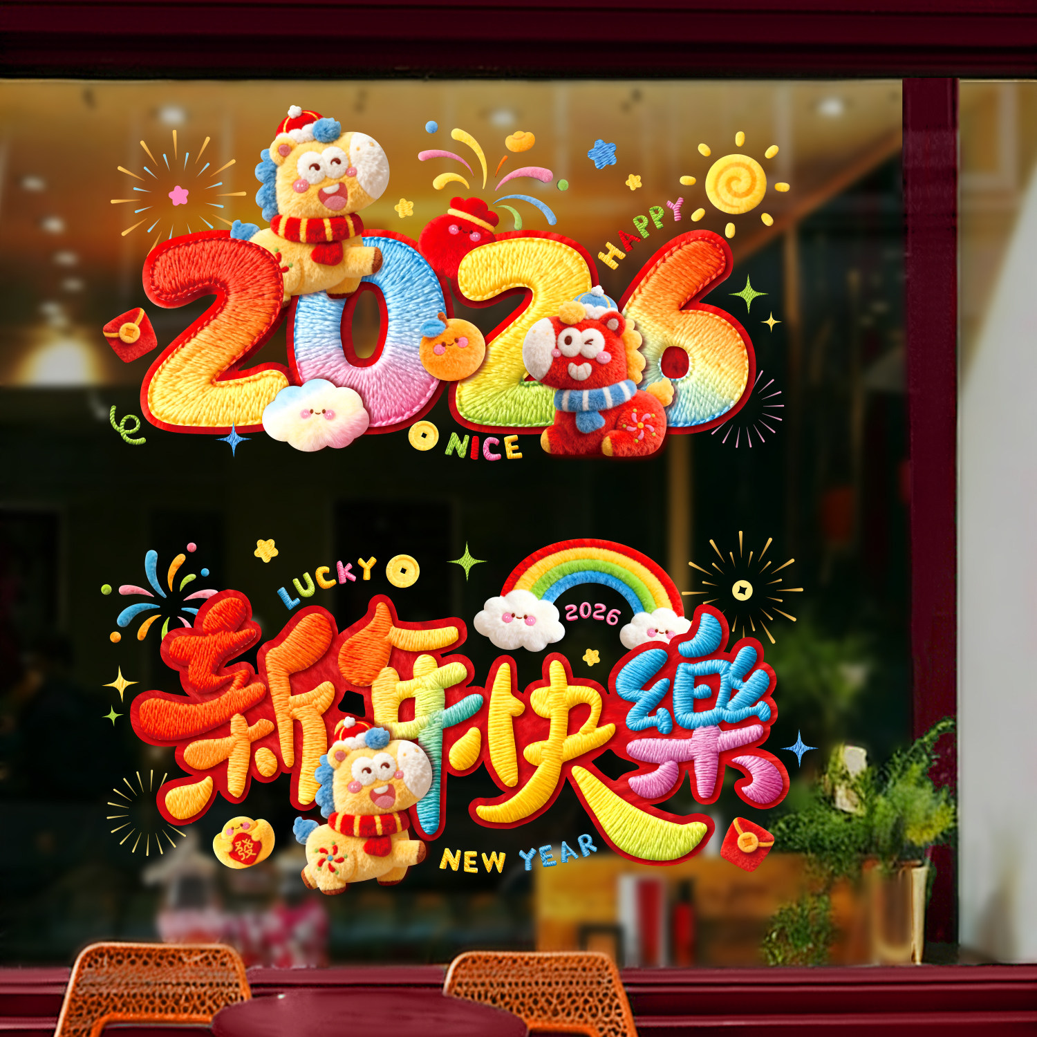 马年2026新年彩绘窗花贴纸多巴胺卡通装饰贴过年春节喜庆静电膜,节庆用品/礼品,喜字/剪纸/贴纸,淘宝优惠券,粉丝福利购,淘宝优惠卷