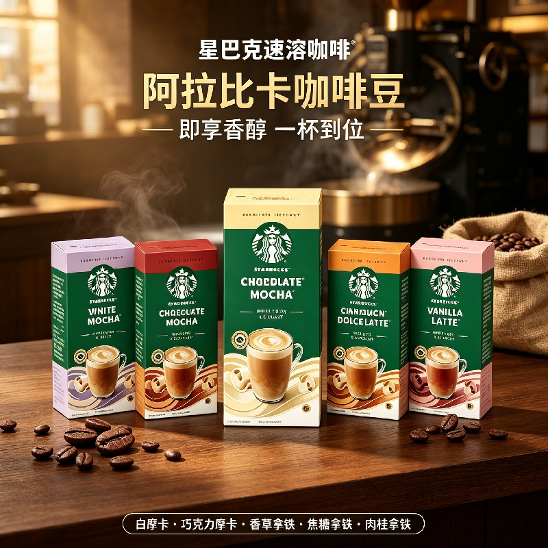 星巴克速溶咖啡焦糖拿铁咖啡粉精品速溶摩卡via香草肉桂原装进口