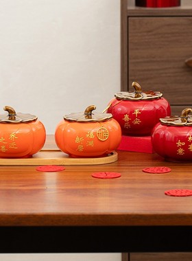 柿柿如意乔迁之喜摆件新居布置用家居装饰搬家仪式陶瓷柿子罐场景