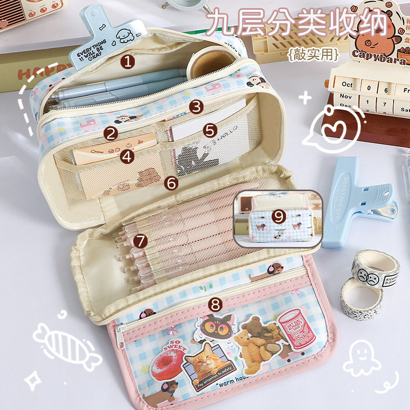 2025新款INS风笔袋 可爱小狗图案多巴胺色系简约透明文具袋男女小学初中女孩款文具盒高颜值大容量文具收纳袋