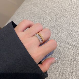 美拉德风!罗缎戒指叠戴极简风钛钢小众设计INS素金高级感情侣款式