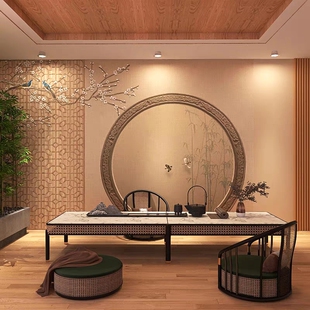3d中式墙纸屏风中国风花鸟茶室餐厅古风背景墙古筝教室拍照8D壁纸