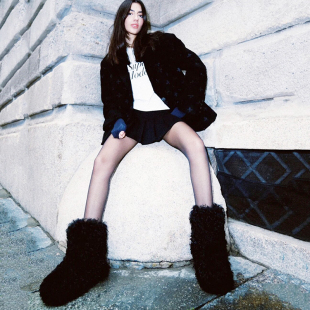 冬季 网红小众辣妹毛毛靴东北加绒女靴 欧美中筒雪地靴保暖加厚棉鞋