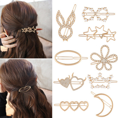 烫钻星星月亮珍珠女神发夹复古几何元素巴洛克发饰水钻女孩发夹