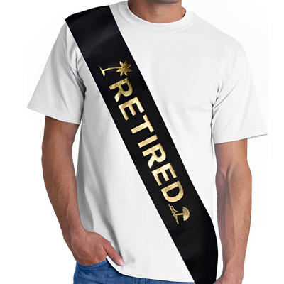 欧美时尚退休肩带字母 Retired 色丁布烫金绶带女式派对装扮用品