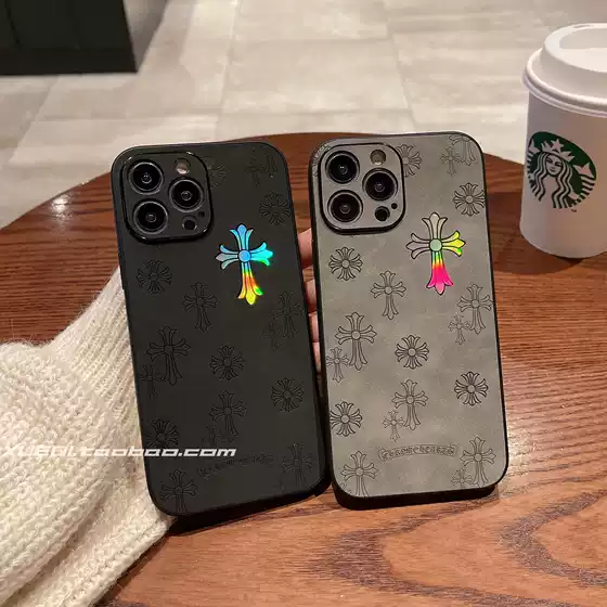 Trendy Brand Suede Laser-Cut Chrome Hearts Case for Apple 17 Pro Max, iPhone 16 New Model, 15 Niche High-End Feel, 14 Matte Full-Cover Anti-Drop, 13 Personalized Fashion Protective Case for Men and Women