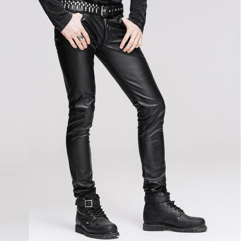IRON OLD MAN EUROPEAN AND AMERICAN STREET TIDE STREET PUNK MOTORCYCLE LEATHER PANTS ROCK ROCK PERFORMANCE VERSATILE SKINNY LEATHER PANTS