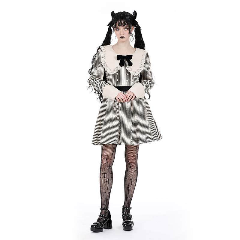 欧美个性原创经典复古大翻领高档条纹连衣裙