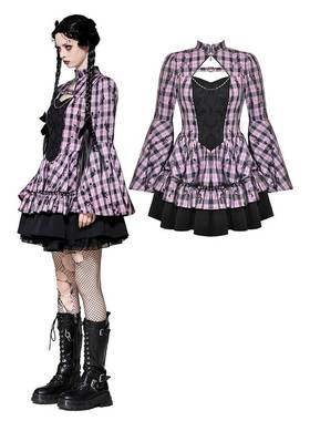 DARK IN LOVE哥特女装 大粉色蝴蝶娃娃钟形袖连衣裙 DW1021