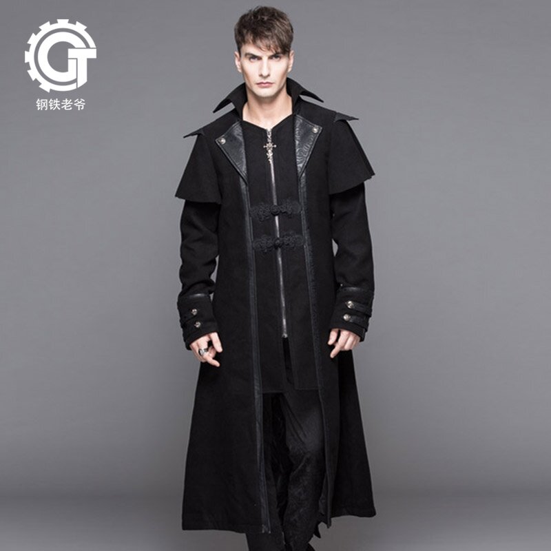 钢铁老爷英伦风黑暗系男装哥特式GOTHIC宫廷风加厚中长款风衣外套