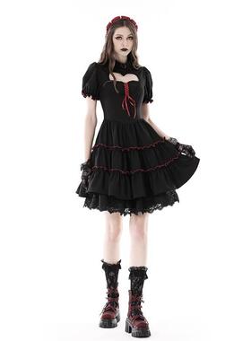 欧美个性原创哥特式心形红色系带连衣裙DW836