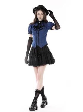 欧美个性原创蓝黑色条纹折边领上衣IW101