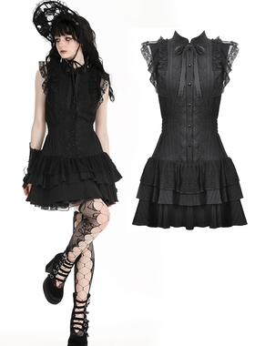 DARK IN LOVE哥特女装暗黑蕾丝花边无袖连衣裙DW955
