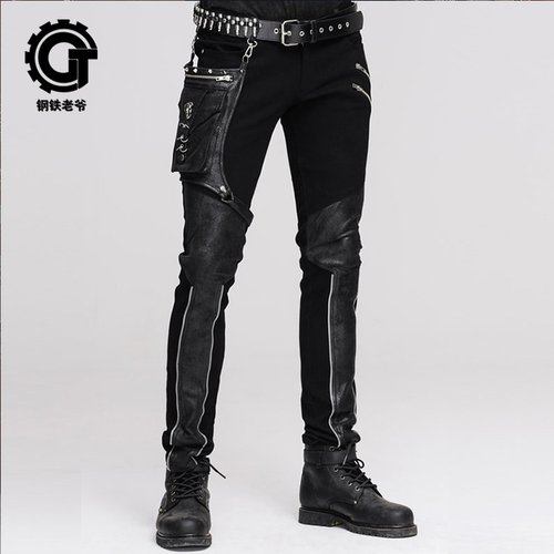 网红黑暗系英伦风拼接纯色裤子