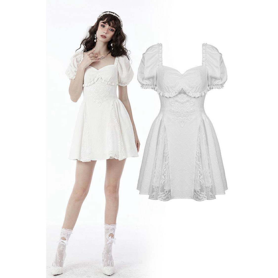 DARK IN LOVE哥特女装 白色天使刺绣泡泡袖连衣裙 DW659