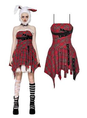 DARK IN LOVE哥特女装 红色圣诞花格子连衣裙 DW1046