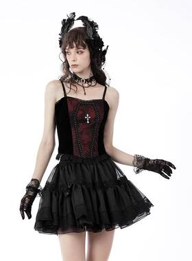 欧美个性原创哥特式葬礼深红色死十字带上衣CW037