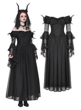 DARK IN LOVE哥特女装 黑色薄纱羽毛梦幻连衣裙 DW780