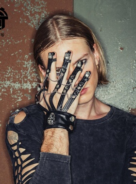 蒸汽朋克饰品皮革骷髅手链