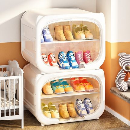 儿童鞋架宝宝小型鞋柜家用简易分层防尘免安装婴儿迷你鞋架收纳盒