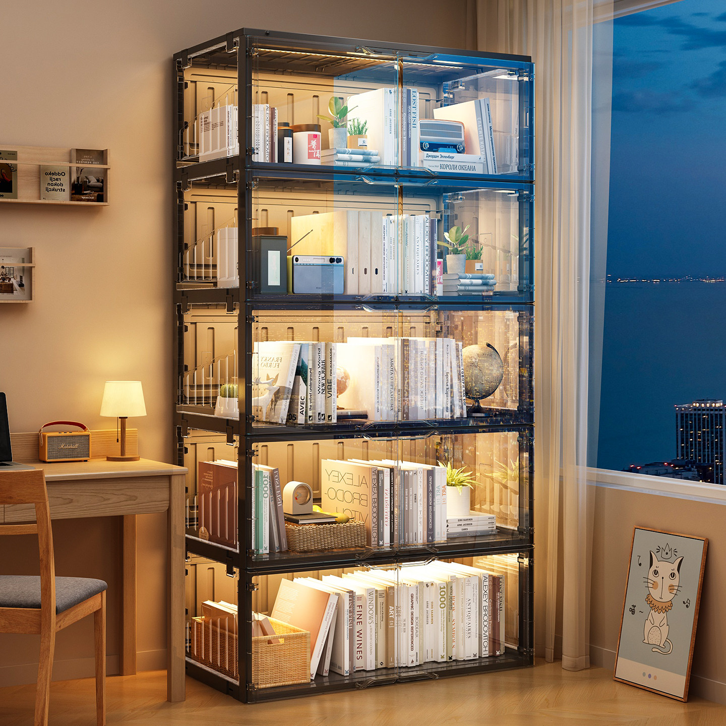 书架落地置物架客厅收纳柜子带柜门儿童透明展示简易防尘家用书柜,住宅家具,书架,淘宝优惠券,粉丝福利购,淘宝优惠卷