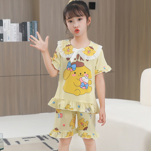 女童睡衣2025新款花边家居服套装夏季薄款儿童中大童女孩夏款夏装