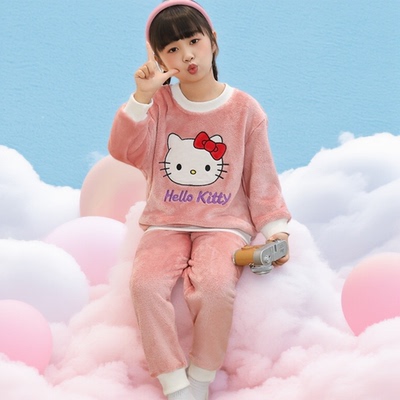 儿童珊瑚绒睡衣女童加厚款秋冬装中大童女孩宝宝法兰绒家居服套装