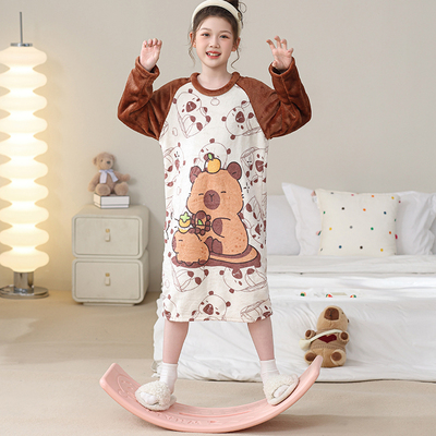 女童连体睡衣儿童秋冬法兰绒加厚睡裙珊瑚绒小女孩睡袍家居服冬款