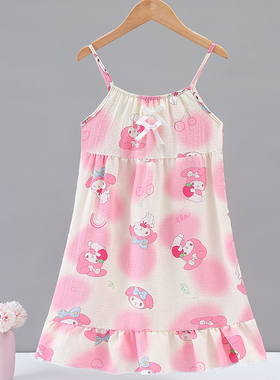 女童睡裙新款吊带棉质夏季短袖儿童睡衣可爱女孩夏天中大童家居服